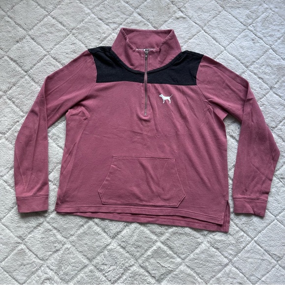 Victoria’s Secret PINK | Logo Shoulder Begonia Quarter Zip Pullover | Size Large - Picture 2 of 11